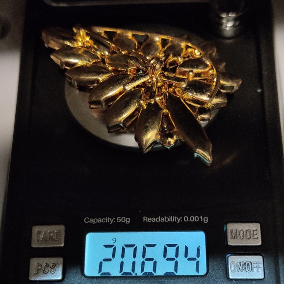 Vintage 60s Amber Glass Crystal Brooch - Picture 13 of 15